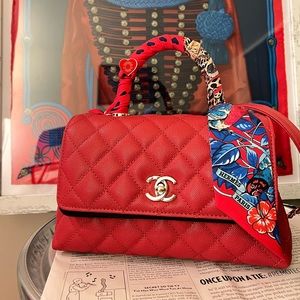 SOLD!! CHANEL 22P Caviar Quilted Mini/Small Coco Handle Bag in Red with LGHW